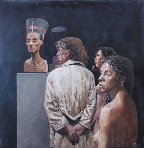 “Eco en el escaparate"<br />
Óleo/tabla 39×39 (2019)