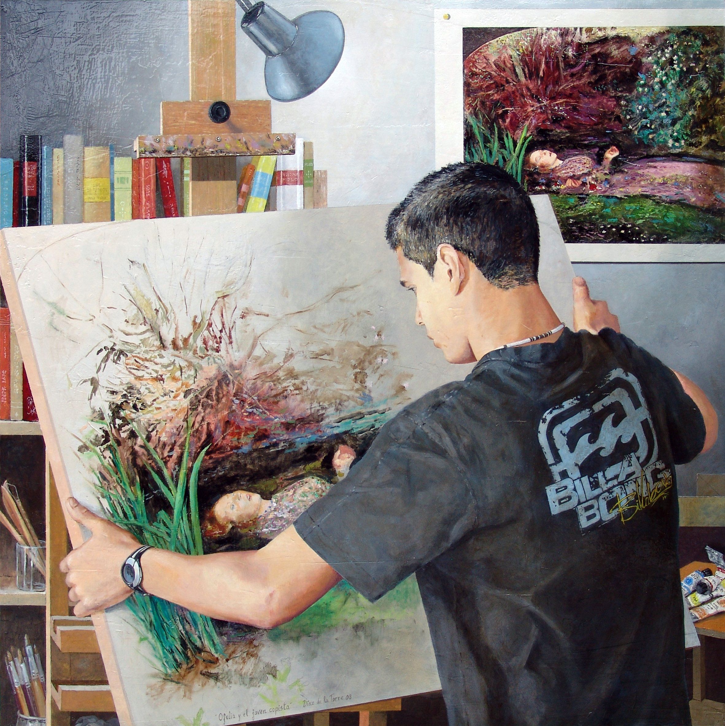 “Eco en el escaparate"<br />
Óleo/tabla 39×39 (2019)