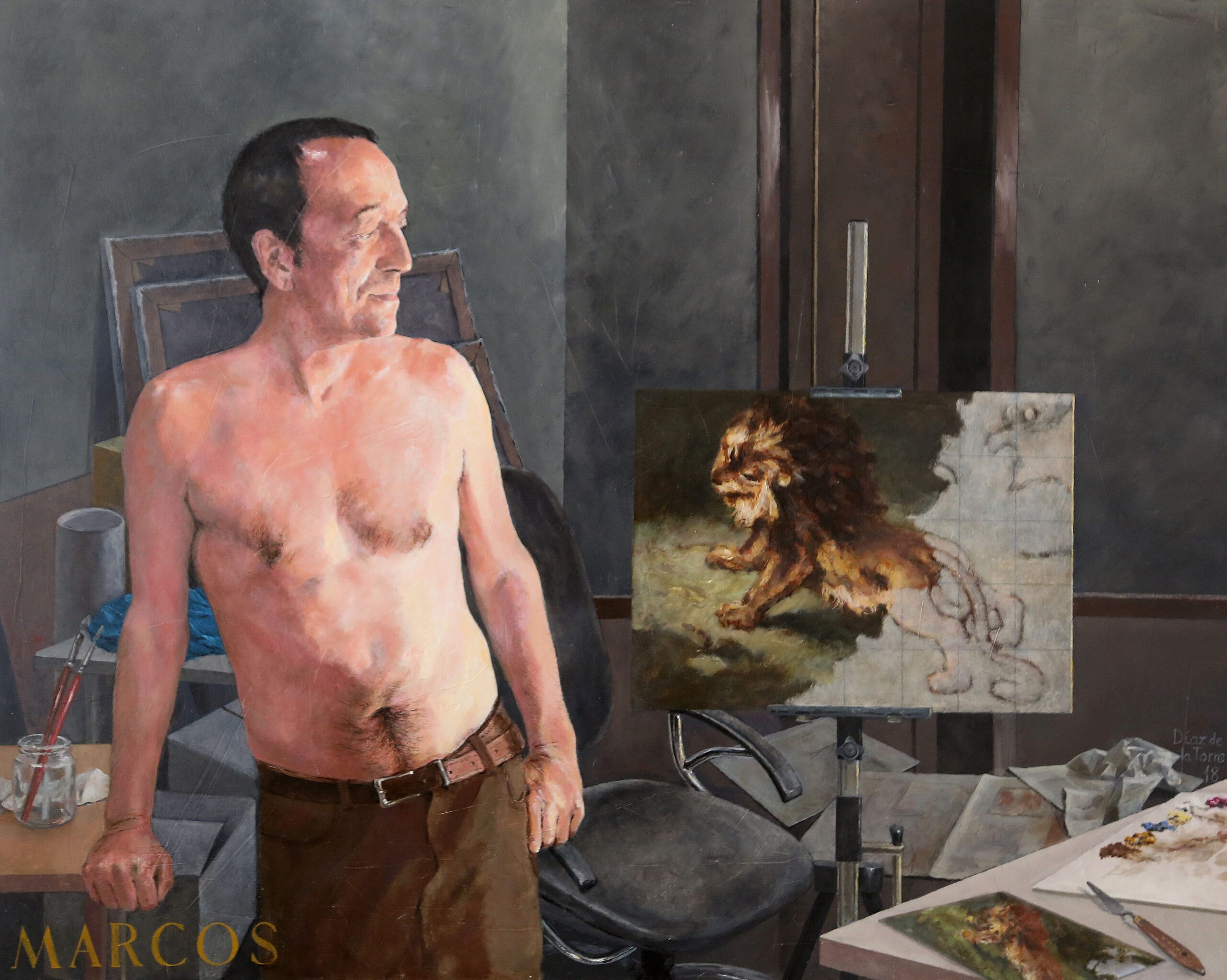 “Eco en el escaparate"<br />
Óleo/tabla 39×39 (2019)